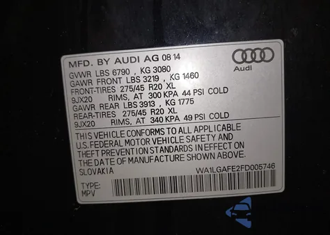 2015 Audi Q7 3.0T Premium из США, поврежденный, VIN WA1LGAFE2FD005746
